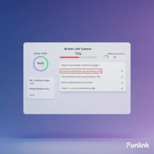 Minh họa công cụ kiểm tra broken link đang quét một website để tìm liên kết gãy, bảo vệ SEO.