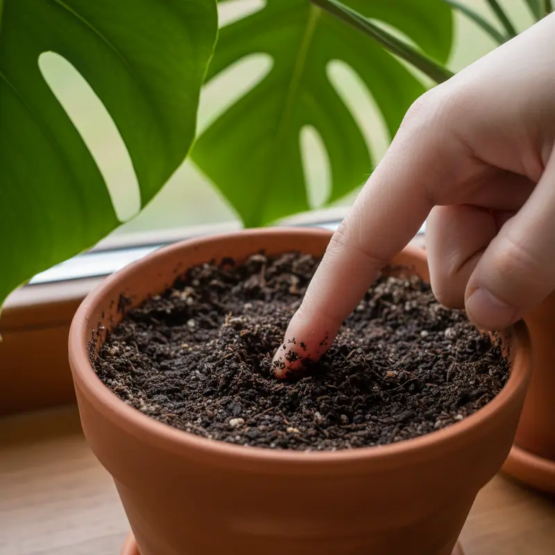 Kiểm tra độ ẩm đất trong chậu cây cảnh