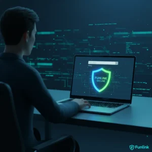 Một người dùng đang kiểm tra email có bị rò rỉ dữ liệu không trên máy tính với biểu tượng khóa bảo mật.