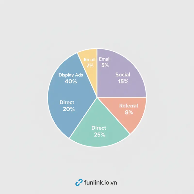 Biểu đồ tròn phân bổ các nguồn traffic của một website khi kiểm tra trên Similarweb, bao gồm Direct, Search, Social.