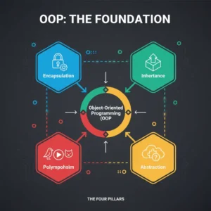 Sơ đồ minh họa 4 nguyên lý cốt lõi của lập trình hướng đối tượng (OOP)