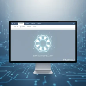 Minh họa cách lấy lại file Word chưa lưu với biểu tượng cứu hộ trên màn hình máy tính.