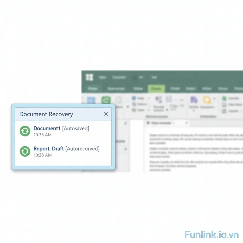 Thanh công cụ Document Recovery để lấy lại file Word chưa lưu hiện bên trái giao diện Word.