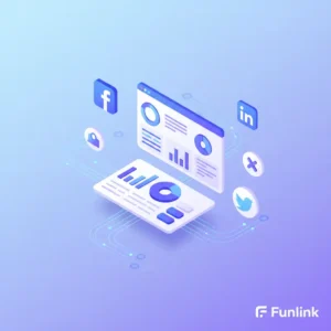 Sử dụng link rút gọn trên Facebook hiệu quả với biểu đồ phân tích dữ liệu và các icon mạng xã hội.
