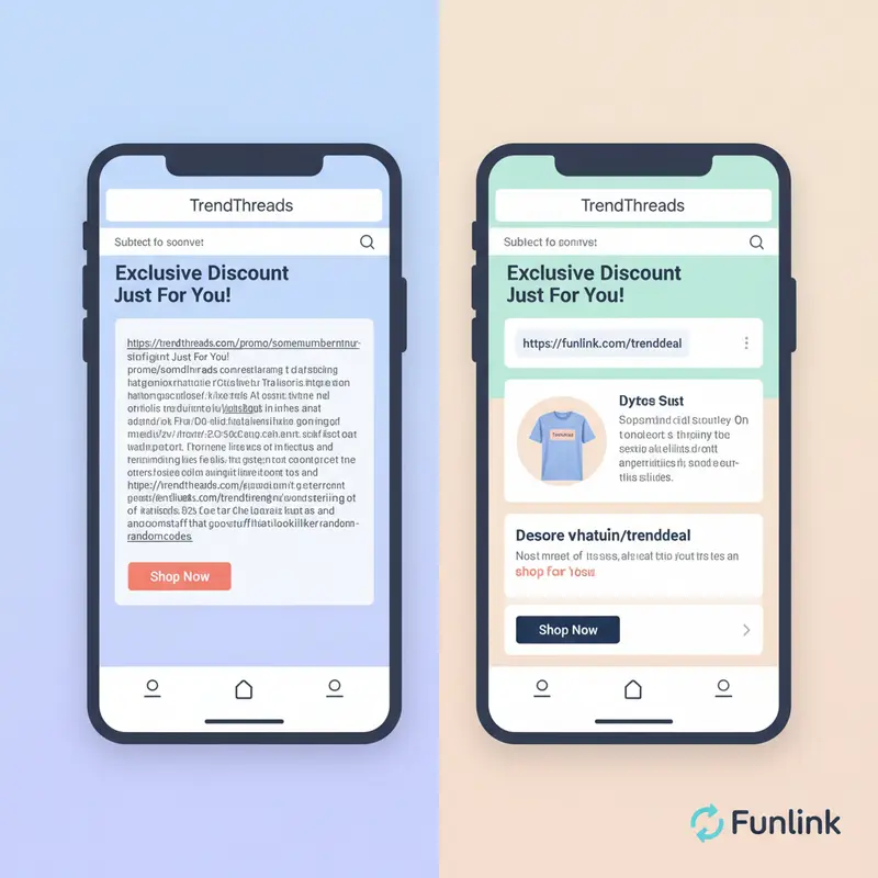 So sánh email marketing sử dụng link dài và link rút gọn trong email, cho thấy sự cải thiện về bố cục.