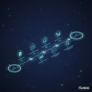 Một lộ trình trở thành data analyst từ A-Z được minh họa bằng các biểu tượng kỹ năng như SQL, Python, và biểu đồ.