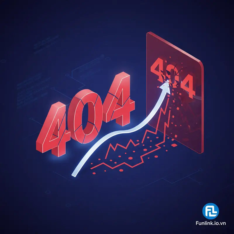 Minh họa câu hỏi lỗi 404 có ảnh hưởng đến SEO không với biểu tượng lỗi 404 và đồ thị SEO.