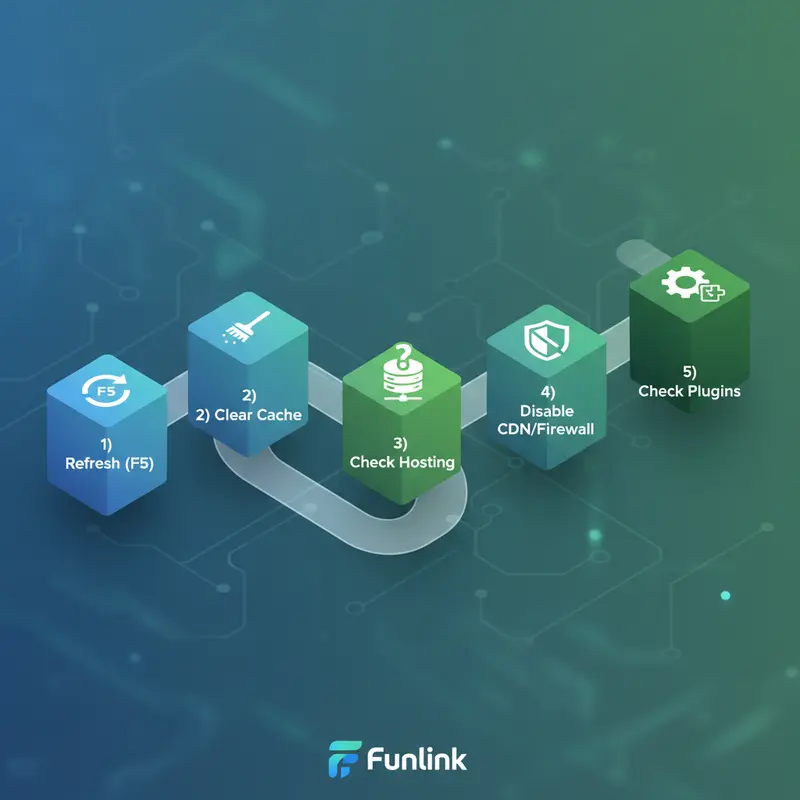 Infographic 5 bước khắc phục lỗi 502 bad gateway từ tải lại trang đến kiểm tra plugin.