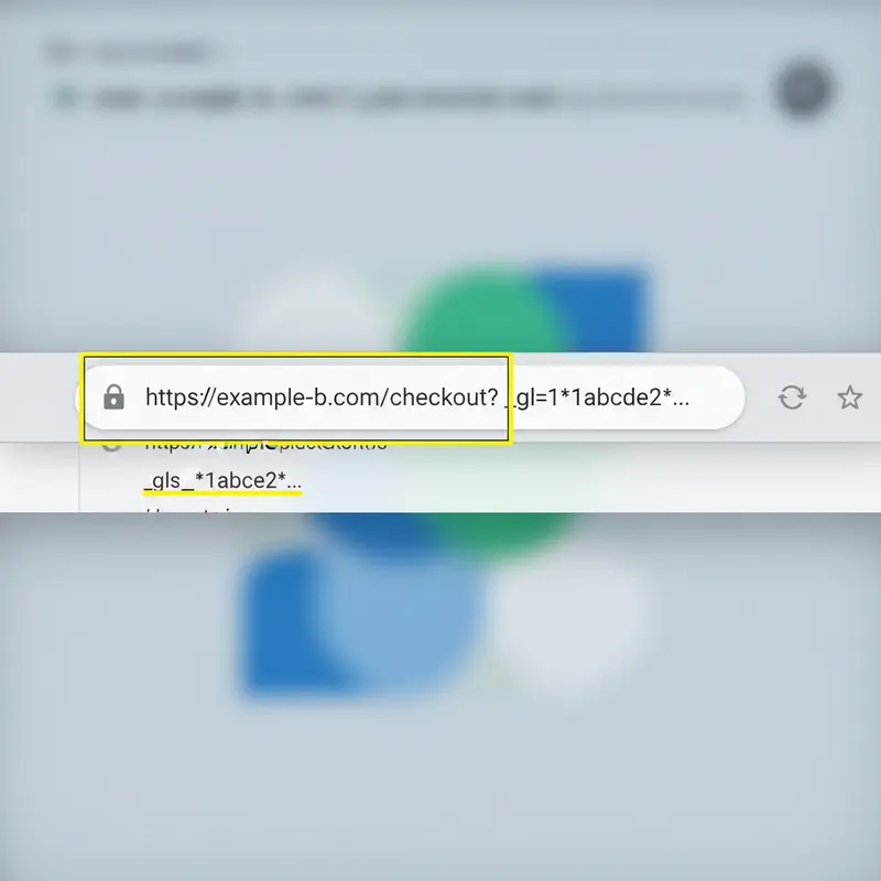 Hình ảnh tham số linker _gl trên thanh địa chỉ trình duyệt, dấu hiệu nhận biết cài đặt cross-domain tracking thành công.