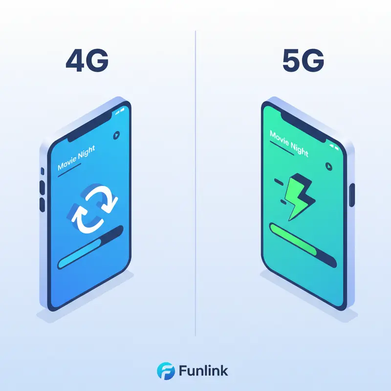 So sánh tốc độ tải phim của 5G và 4G, một trong những lợi ích của 5G rõ rệt nhất.