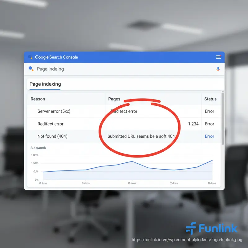 Báo cáo lỗi Soft 404 trong Google Search Console được khoanh đỏ để dễ nhận biết.