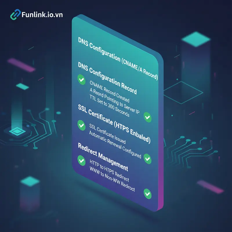 Checklist kỹ thuật các lỗi thường gặp khi cài đặt branded link, bao gồm DNS, SSL, và Redirects.