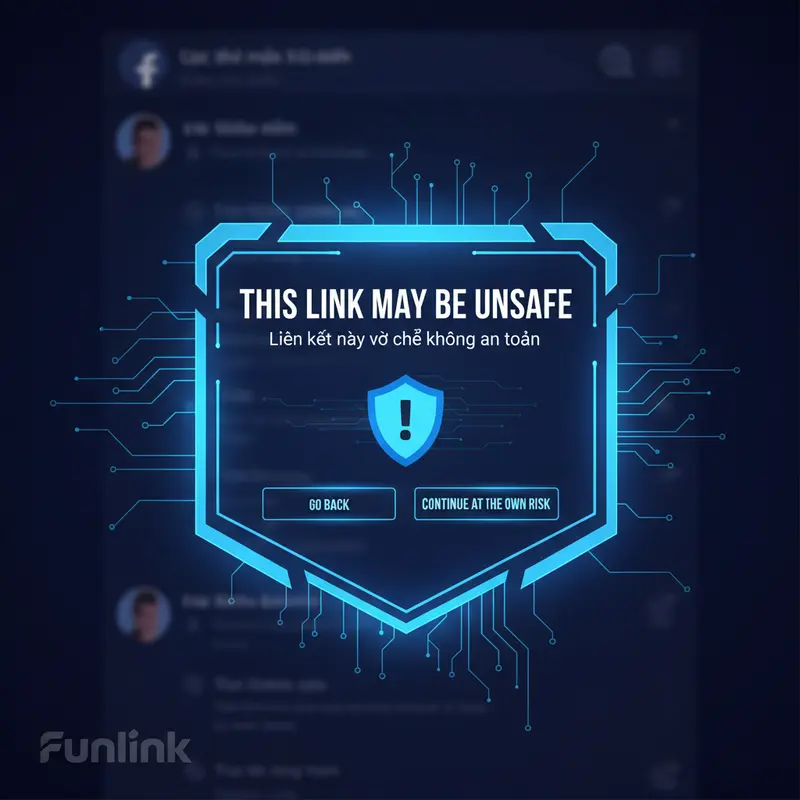 Cảnh báo bảo mật từ Facebook về một shortlink có thể không an toàn, một lỗi thường gặp khi theo dõi shortlink.