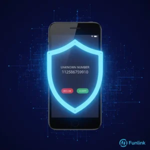 Cảnh báo lừa đảo giả danh công an với hình ảnh chiếc điện thoại và biểu tượng khiên bảo vệ.