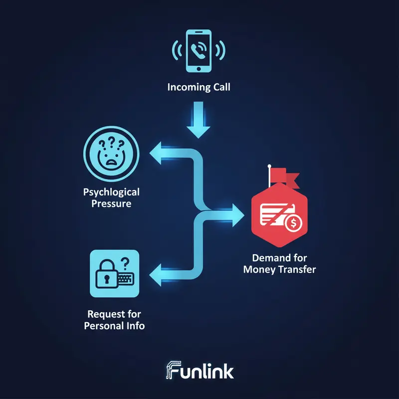 Sơ đồ luồng mô tả các bước của kịch bản lừa đảo giả danh công an qua điện thoại.