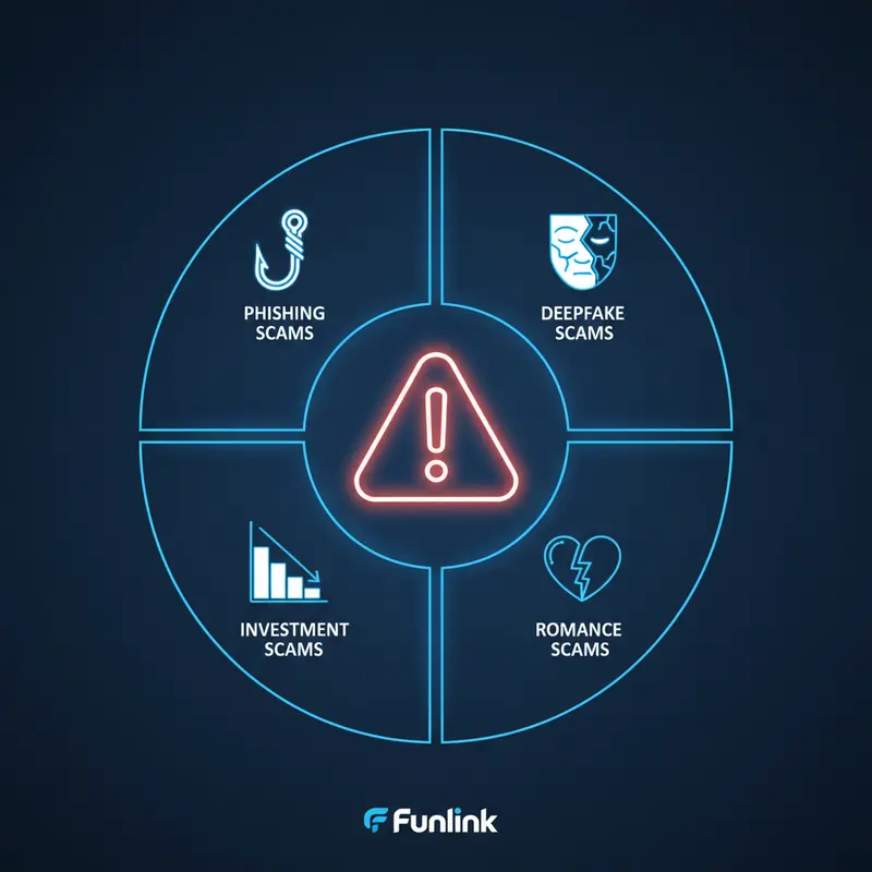 Infographic tổng hợp các hình thức lừa đảo trực tuyến phổ biến nhất hiện nay.