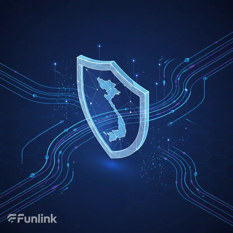 Tổng quan về Luật an ninh mạng Việt Nam với biểu tượng chiếc khiên bảo vệ trên nền kỹ thuật số hiện đại.