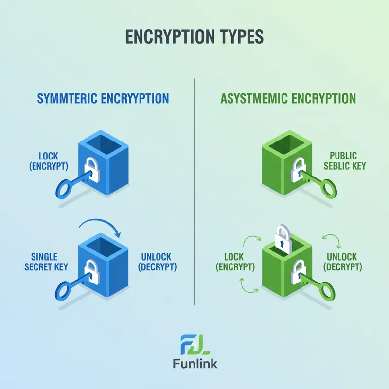 So sánh hai phương pháp mã hóa dữ liệu phổ biến: mã hóa đối xứng dùng một chìa khóa và bất đối xứng dùng hai chìa khóa.