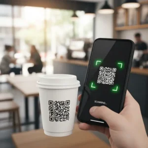 Một người đang dùng điện thoại quét mã QR code