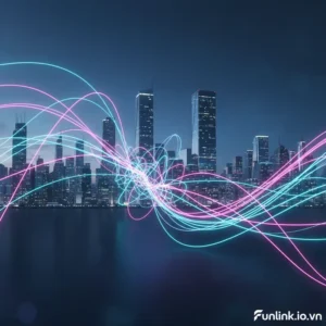 Tương lai của mạng 6G với sóng Terahertz bao phủ thành phố thông minh và kết nối vạn vật.