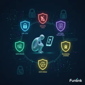 Minh họa 5 bước khẩn cấp cần làm khi mất điện thoại để bảo vệ dữ liệu nhạy cảm.