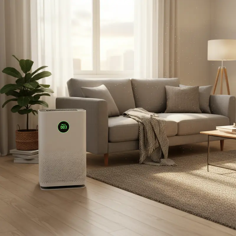 Máy lọc không khí thông minh với cảm biến chất lượng không khí trong phòng khách