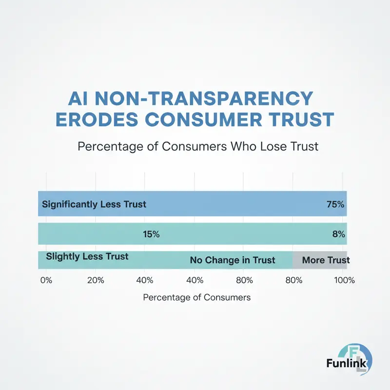 Biểu đồ minh bạch hóa AI trong marketing cho thấy tỷ lệ người dùng mất niềm tin khi thương hiệu không công khai việc sử dụng AI.