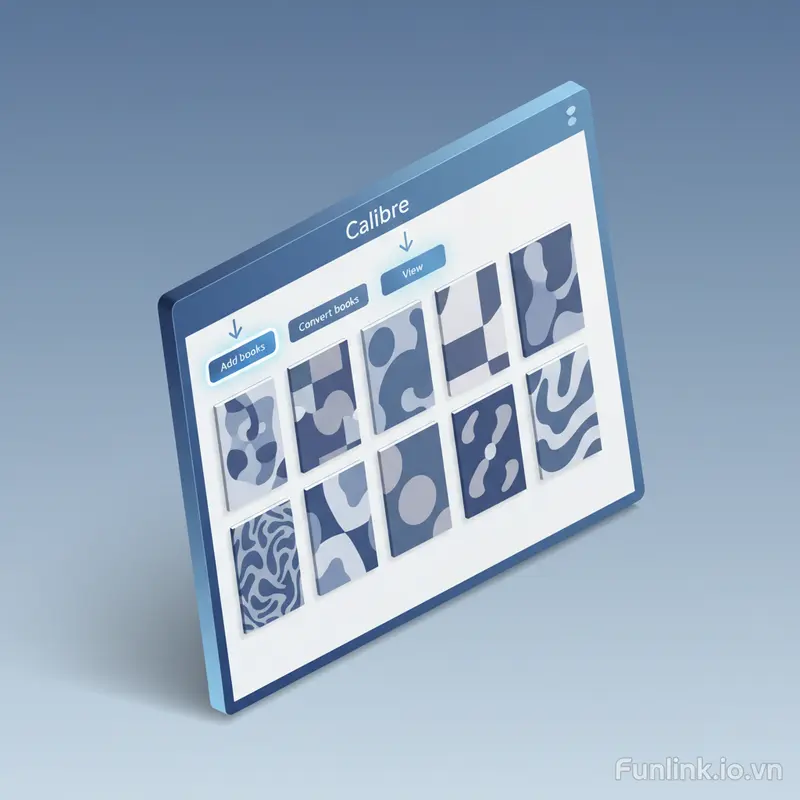 Giao diện phần mềm Calibre để mở file EPUB và quản lý thư viện sách điện tử.