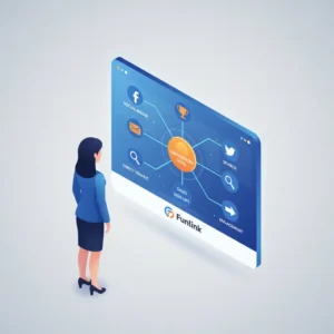 Mô hình phân bổ là gì - hình minh họa một marketer đang phân tích các kênh digital marketing trên màn hình lớn.