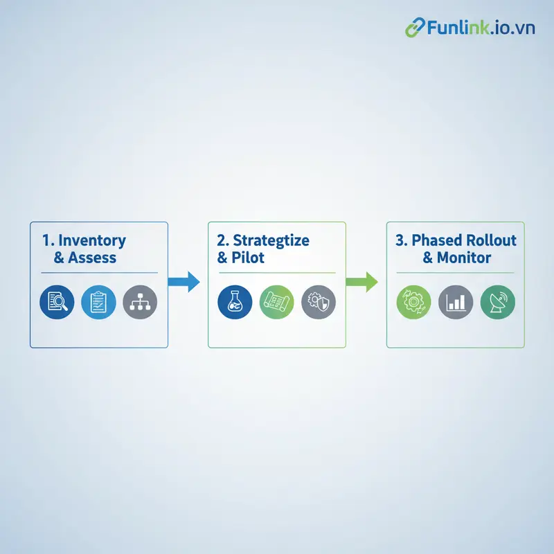 Lộ trình chuyển đổi PQC để đối phó mối đe dọa lượng tử: infographic timeline 3 bước cho doanh nghiệp.