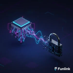 Mối đe dọa lượng tử với mã hóa - hình ảnh một CPU lượng tử phát ra năng lượng đối đầu với một chiếc khóa kỹ thuật số đang rạn nứt.