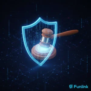 Cập nhật mức phạt vi phạm an ninh mạng 2025 - hình ảnh chiếc búa công lý trên nền kỹ thuật số.