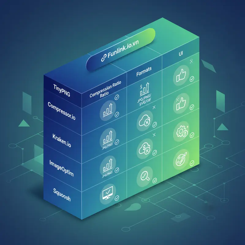 Bảng so sánh 5 công cụ nén ảnh online miễn phí dựa trên các tính năng chính.