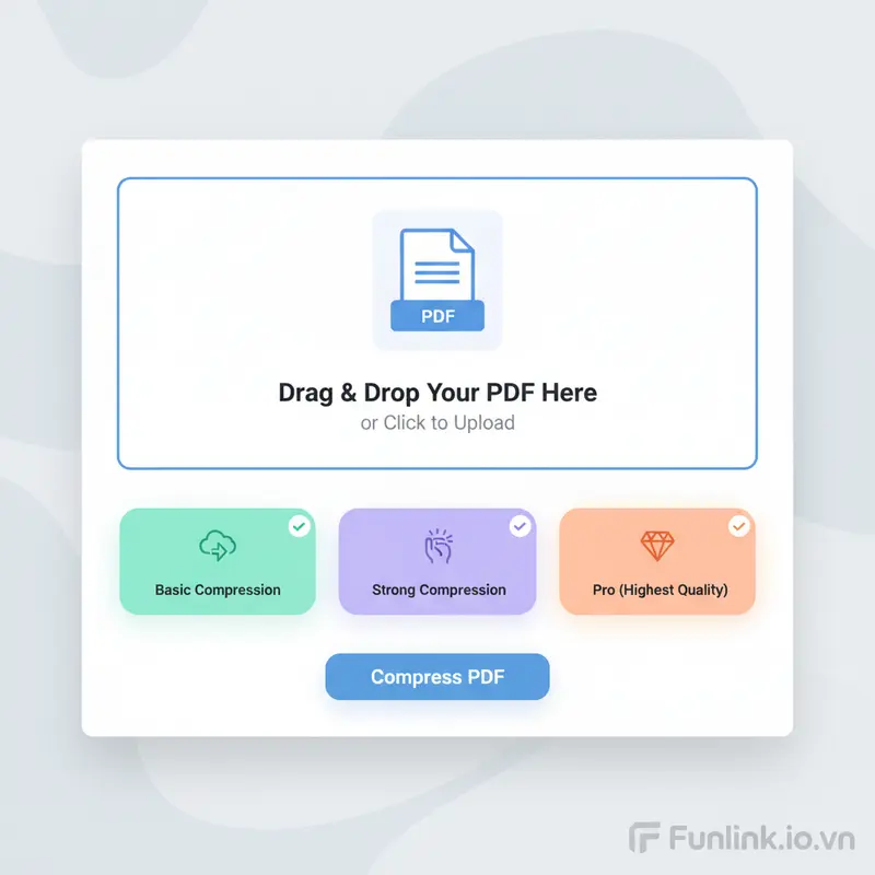 Giao diện công cụ nén file PDF Smallpdf với các tùy chọn nén khác nhau.