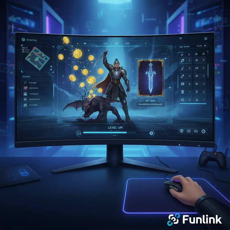 Mô hình GameFi Play-to-Earn, nơi người chơi tương tác với NFT và kiếm được tiền mã hóa.