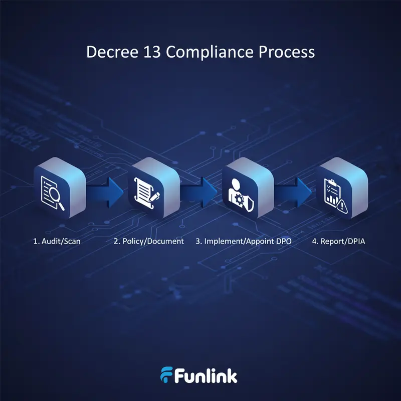 Sơ đồ 4 bước tuân thủ Nghị định 13 về bảo vệ dữ liệu cá nhân cho doanh nghiệp