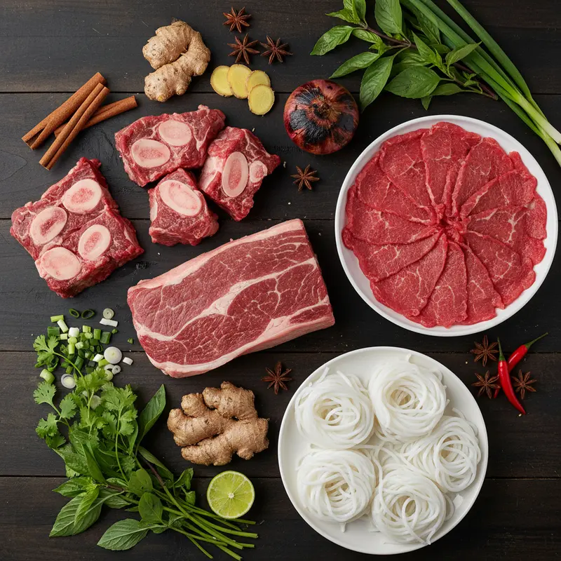 Các nguyên liệu tươi ngon để nấu phở bò