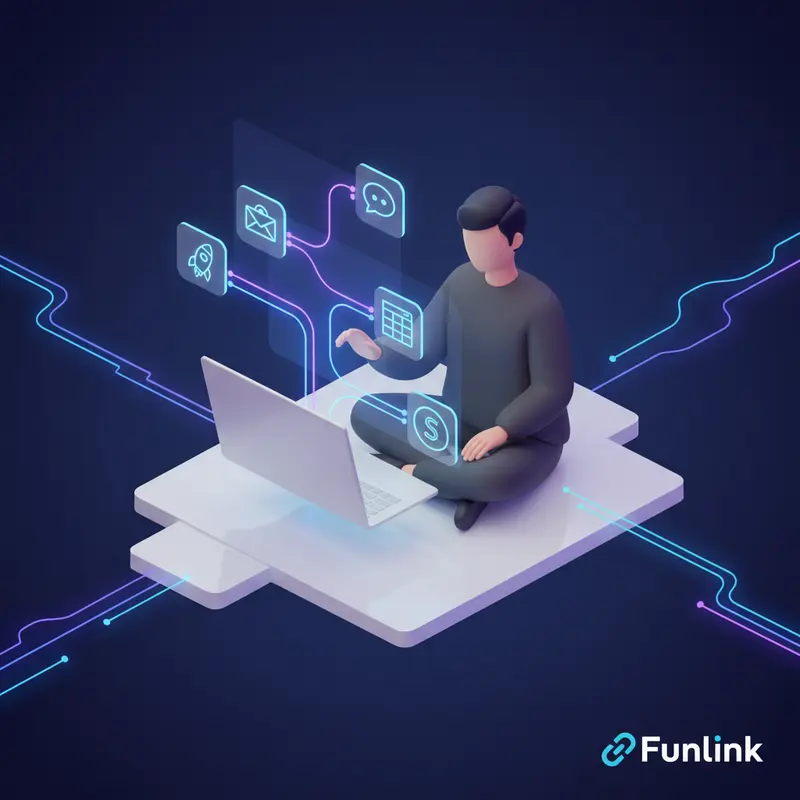 No-code AI Automation cho marketer: Sơ đồ các ứng dụng được kết nối tự động.