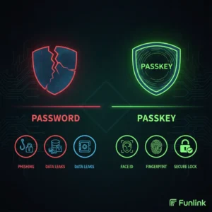 Passkey là gì - Sơ đồ so sánh cơ chế bảo mật của passkey và mật khẩu.