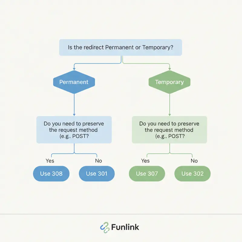 Checklist dạng flowchart giúp chọn đúng loại redirect cho SEO và web dev.