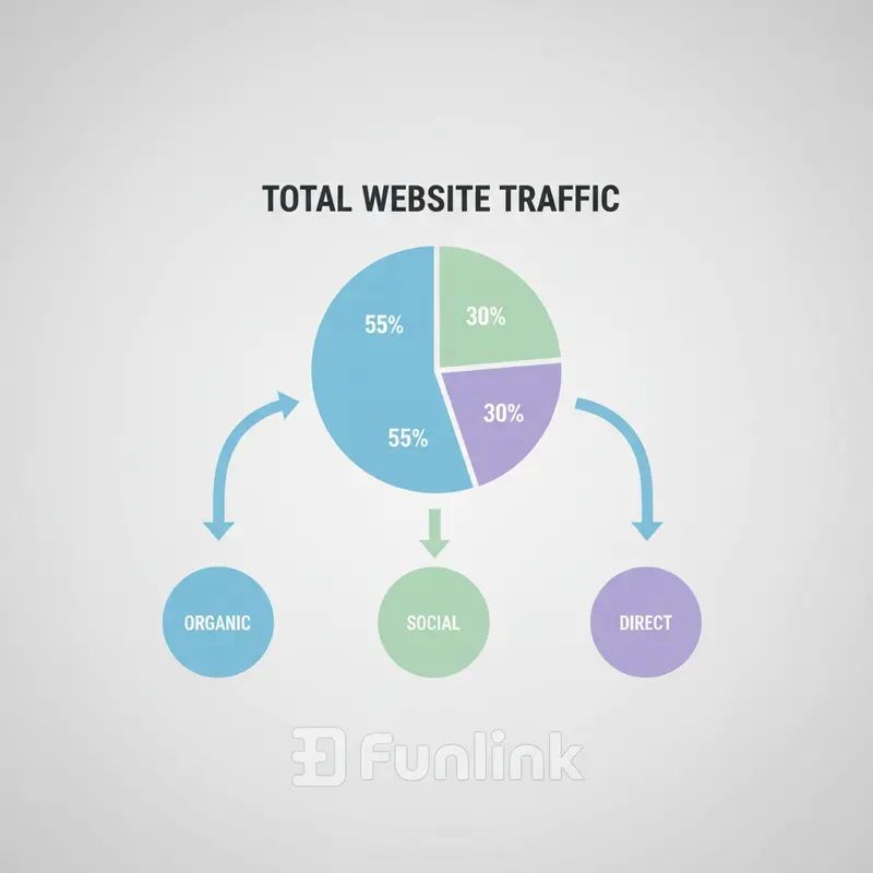 Biểu đồ minh họa sự cần thiết của phân khúc người dùng GA4 bằng cách tách tổng traffic thành các nguồn.