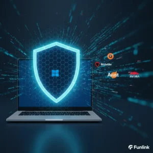 Top phần mềm diệt virus miễn phí tốt nhất 2025 cho Windows 11 đang bảo vệ một chiếc laptop hiện đại.