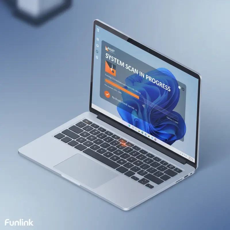 Giao diện phần mềm diệt virus miễn phí Avast đang quét hệ thống trên laptop Windows 11.