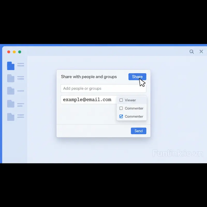 Ảnh GIF các bước phân quyền chia sẻ trên Google Drive cho người dùng cụ thể qua email.