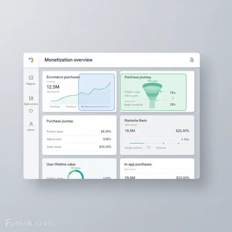 Giao diện tổng quan báo cáo Monetization để phân tích báo cáo e-commerce trong GA4.