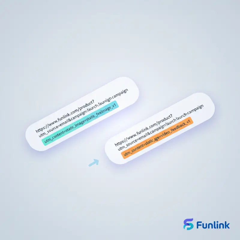 Bảng so sánh hai URL cho A/B testing với utm_content để phân tích quảng cáo hiệu quả.