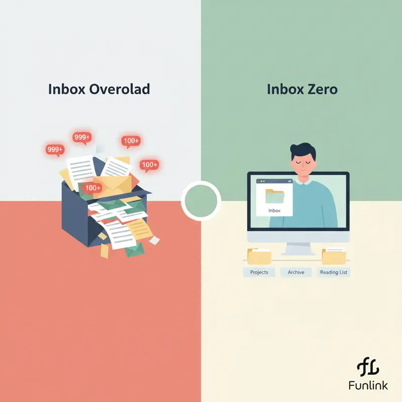 Minh họa khái niệm của phương pháp inbox zero với hòm thư ngăn nắp.