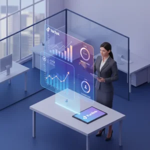 Hướng dẫn chạy quảng cáo TikTok traffic từ A-Z với giao diện TikTok Ads Manager và biểu đồ tăng trưởng.