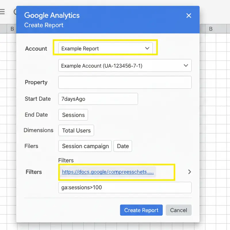 Giao diện cấu hình báo cáo tự động từ GA4 với quy chuẩn đặt tên UTM đã được thiết lập.