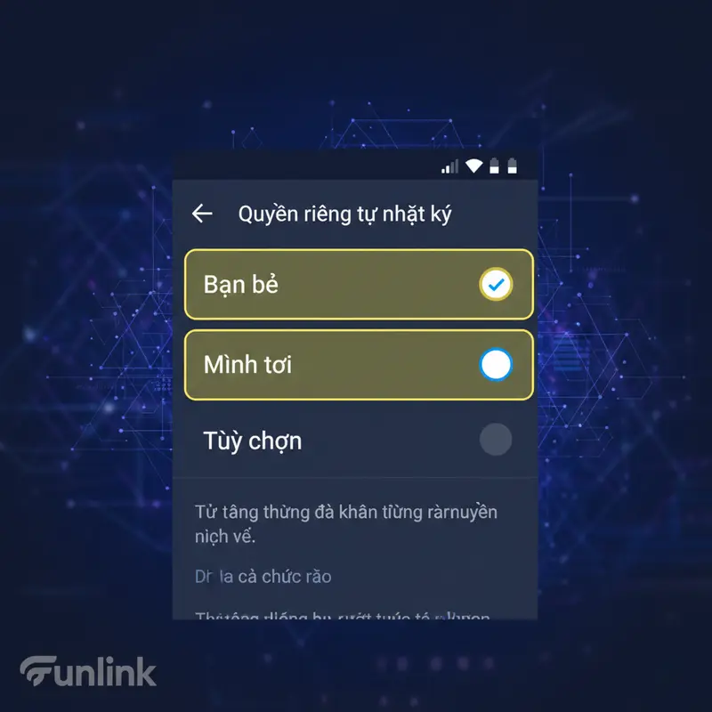 Cài đặt quyền riêng tư trên mạng xã hội Zalo cho mục Nhật ký để kiểm soát ai có thể xem bài đăng.